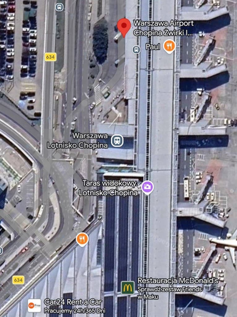 Схема места посадки у аэропорта Шопена (Żwirki i Wigury 1)